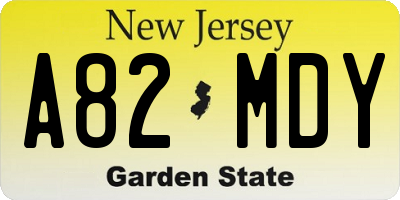 NJ license plate A82MDY