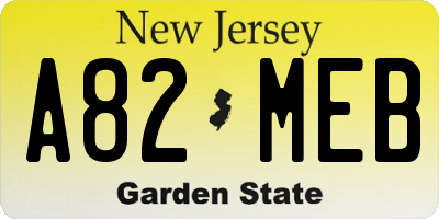 NJ license plate A82MEB