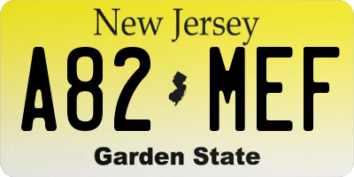 NJ license plate A82MEF
