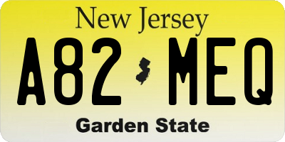 NJ license plate A82MEQ