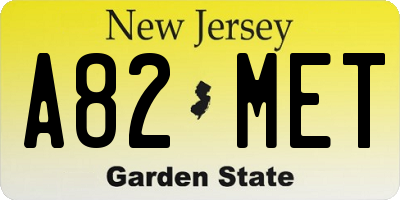 NJ license plate A82MET