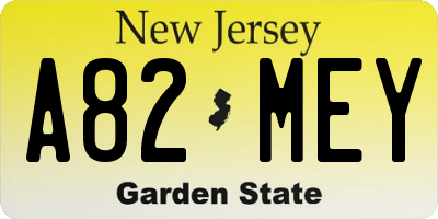 NJ license plate A82MEY