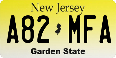 NJ license plate A82MFA