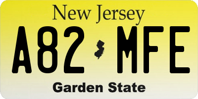 NJ license plate A82MFE