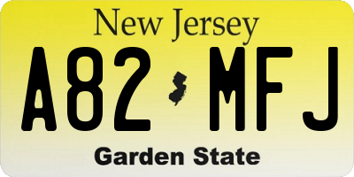 NJ license plate A82MFJ