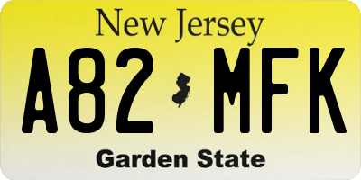 NJ license plate A82MFK