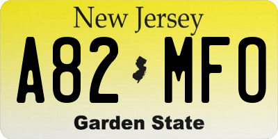 NJ license plate A82MFO