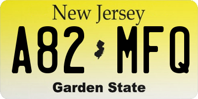 NJ license plate A82MFQ
