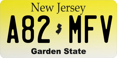 NJ license plate A82MFV