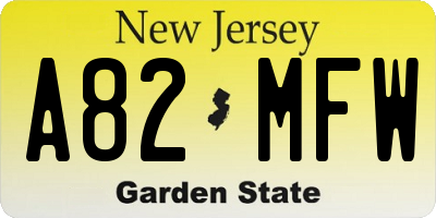 NJ license plate A82MFW