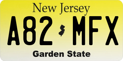 NJ license plate A82MFX