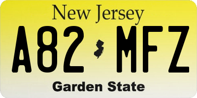 NJ license plate A82MFZ