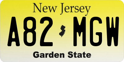 NJ license plate A82MGW