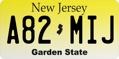 NJ license plate A82MIJ