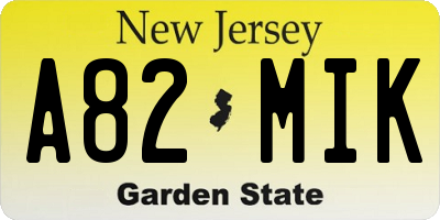 NJ license plate A82MIK