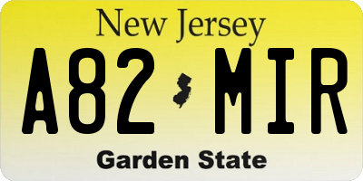 NJ license plate A82MIR