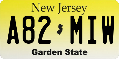 NJ license plate A82MIW