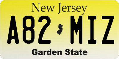 NJ license plate A82MIZ