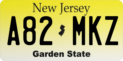 NJ license plate A82MKZ