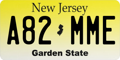 NJ license plate A82MME