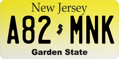 NJ license plate A82MNK