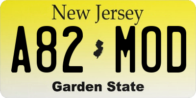 NJ license plate A82MOD
