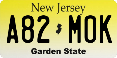 NJ license plate A82MOK
