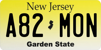 NJ license plate A82MON