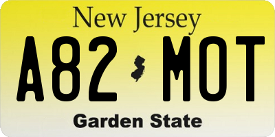 NJ license plate A82MOT