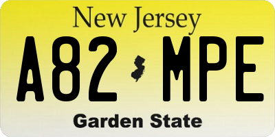 NJ license plate A82MPE
