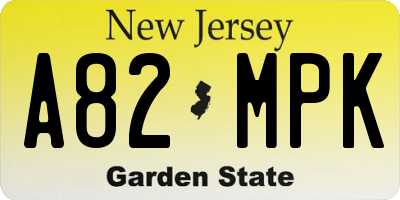 NJ license plate A82MPK