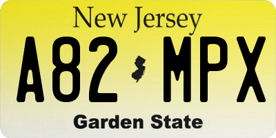NJ license plate A82MPX
