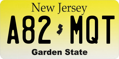 NJ license plate A82MQT
