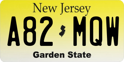 NJ license plate A82MQW