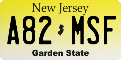 NJ license plate A82MSF
