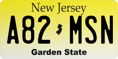 NJ license plate A82MSN