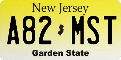 NJ license plate A82MST