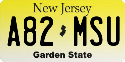 NJ license plate A82MSU