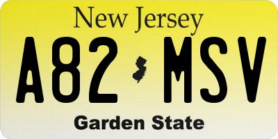 NJ license plate A82MSV