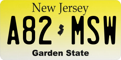 NJ license plate A82MSW