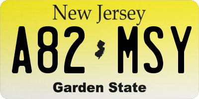 NJ license plate A82MSY