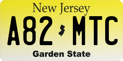 NJ license plate A82MTC