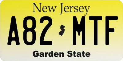NJ license plate A82MTF