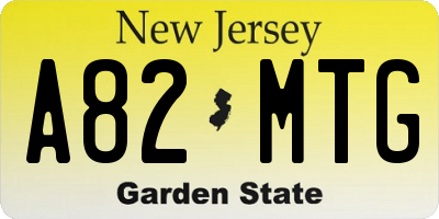 NJ license plate A82MTG