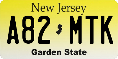 NJ license plate A82MTK