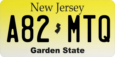 NJ license plate A82MTQ