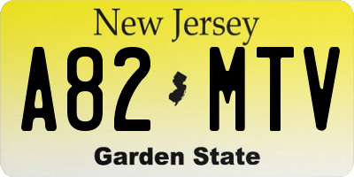 NJ license plate A82MTV