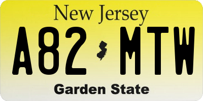 NJ license plate A82MTW