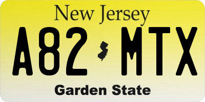 NJ license plate A82MTX