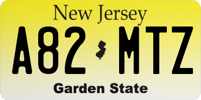 NJ license plate A82MTZ